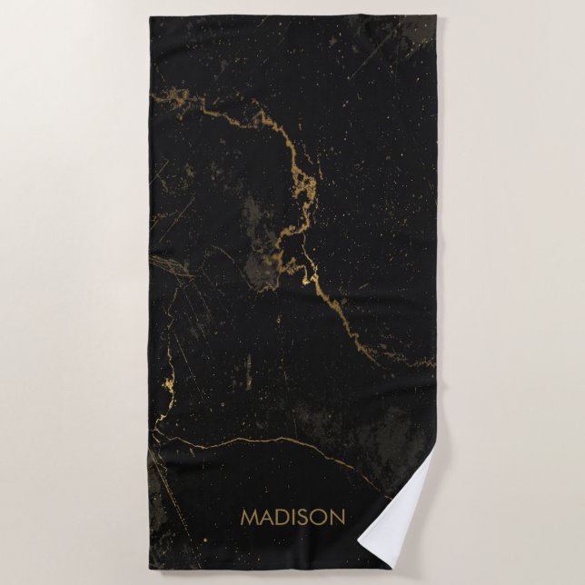 Gold Black Marble Beach Towel (Front)