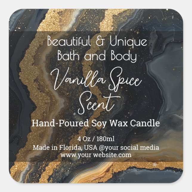 Gold Black Marble Bottle Candle Jar Product Label (Front)