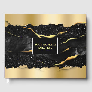 Gold black marble elegant agate chic wedding guest book
