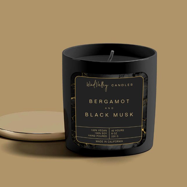 Gold black marble elegant modern candle label (Black and gold marble candle jar label elegant hand poured vegan soy)