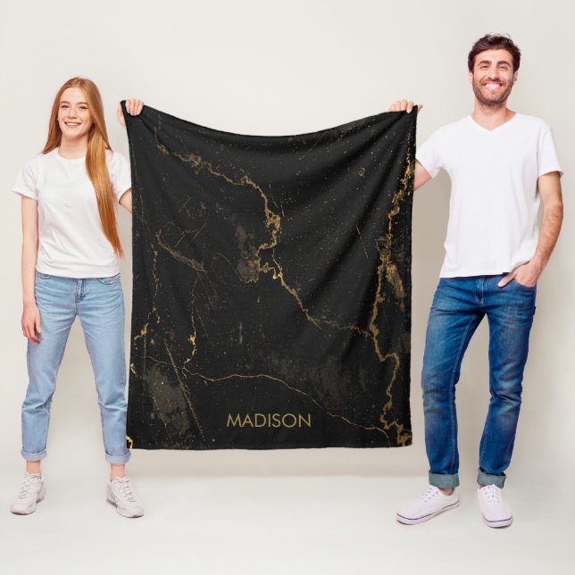 Gold Black Marble Fleece Blanket (In Situ)