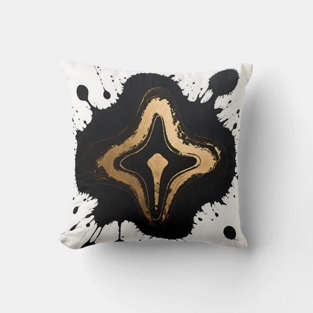 Gold Black Marble Fluid Abstract Luxury Cushion (Front)