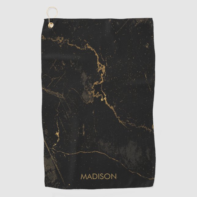 Gold Black Marble Golf Towel (Front)