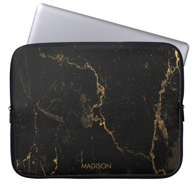 Gold Black Marble Laptop Sleeve (Front)