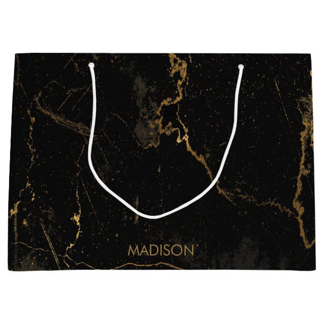 Gold Black Marble Large Gift Bag (Front)