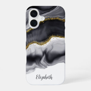 Gold Black Marble Personalize iPhone 16 Case