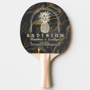 Gold Black Marble Pineapple Wedding Arch & Name Ping Pong Paddle