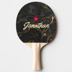Gold Black Marble Swirl Vintage Star Signature Ping Pong Paddle