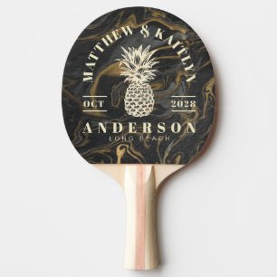 Gold Black Marble Tropical Pineapple Wedding Crest Ping Pong Paddle