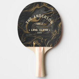 Gold Black Marble Vintage Seaside Family Name Ping Pong Paddle