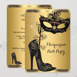 Gold Black Masquerade Ball Party Mask Jewel Invitation