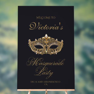 Gold Black Masquerade Party Birthday Acrylic Sign