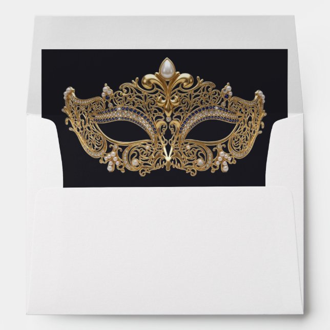 Gold Black Masquerade Party Birthday  Envelope (Back (Bottom))