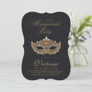 Gold Black Masquerade Party Birthday Invitation