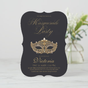 Gold Black Masquerade Party Birthday Invitation