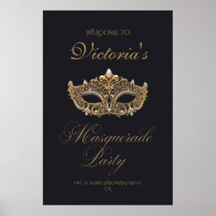 Gold Black Masquerade Party Birthday Poster
