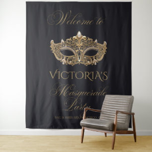 Gold Black Masquerade Party Birthday Tapestry