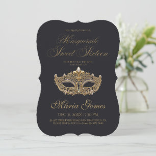 Gold Black Masquerade Sweet 16 Birthday Invitation