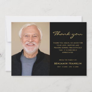 Gold & Black Memorial Sympathy Funeral Photo Thank You Card