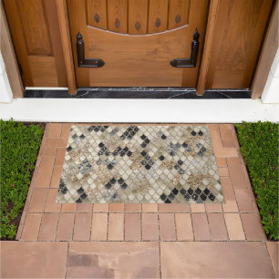 Gold Black Mermaid Scales Glam #1 (Faux Glitter) Doormat
