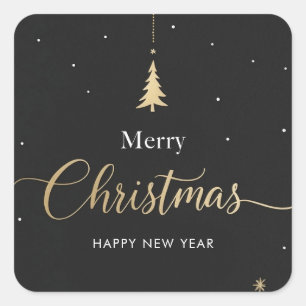 Gold & Black Merry Christmas Calligraphic Square Sticker