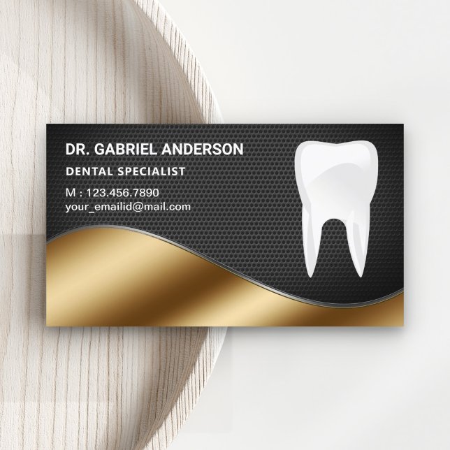 Gold Black Mesh Tooth Dental Clinic Dentist Business Card (Creator Uploaded)