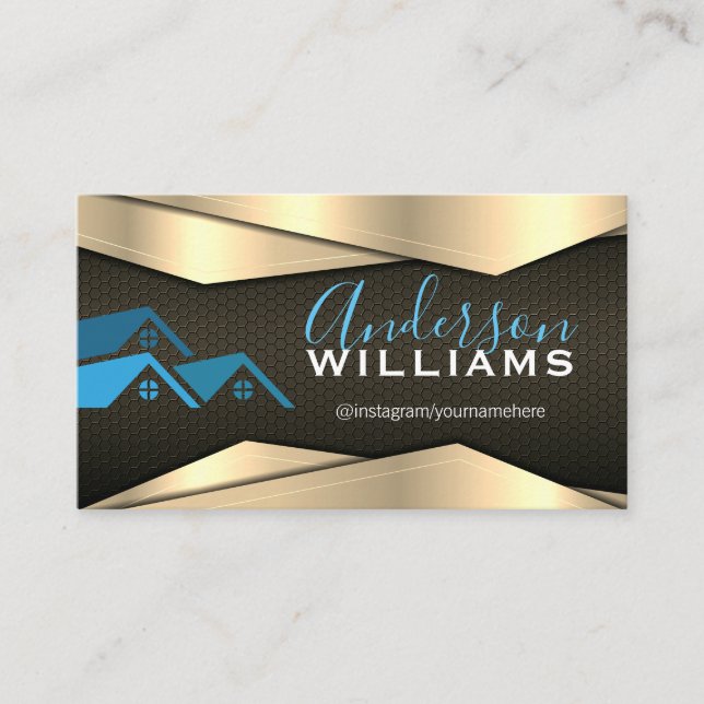 Gold Black Metallic | Real Estate Logo Business Card (Front)