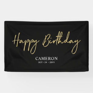Gold & Black Minimal Custom Happy Birthday Banner