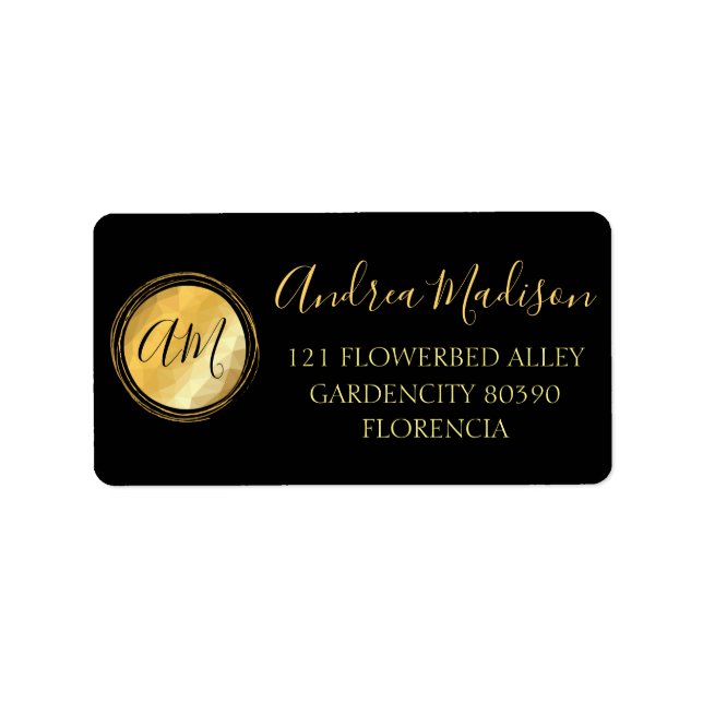 Gold Black minimal metallic monogram design Label (Front)