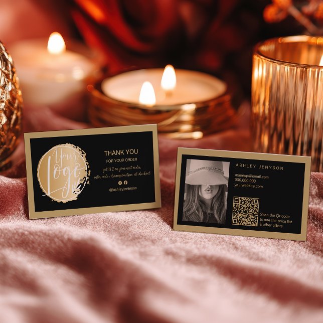 Gold Black minimalist logo Qr order thank you Business Card (Gold Black minimalist logo Qr order thank you Business Card)