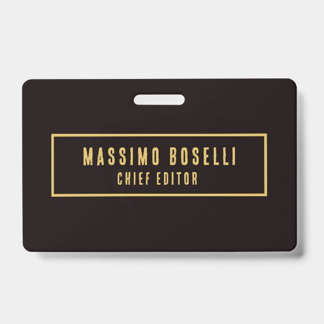 Gold & Black Minimalist Professional Modern ID Badge (Front)