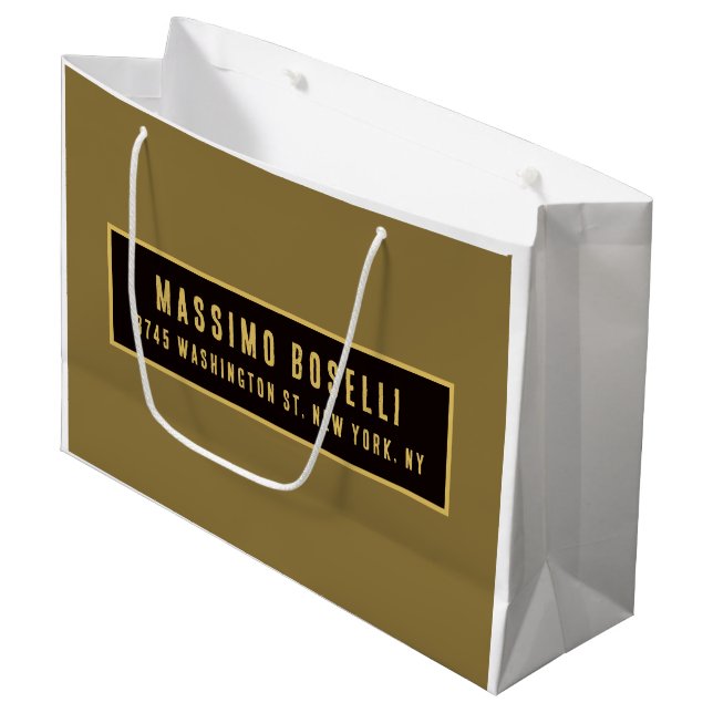 Gold & Black Minimalist Professional Modern Large Gift Bag (Front Angled)