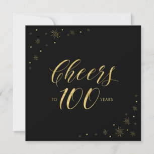 Gold & Black   Modern 100th Birthday Party Square Invitation