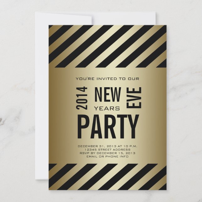 Gold Black Modern 2014 New Years Party Invitation (Front)