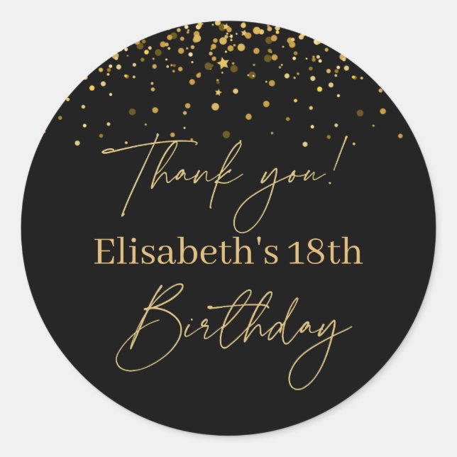 Gold & Black Modern Birthday  Classic Round Sticker (Front)