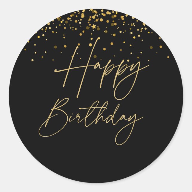 Gold & Black Modern Birthday  Classic Round Sticker (Front)