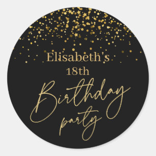 Gold & Black Modern Birthday Party  Classic Round Sticker