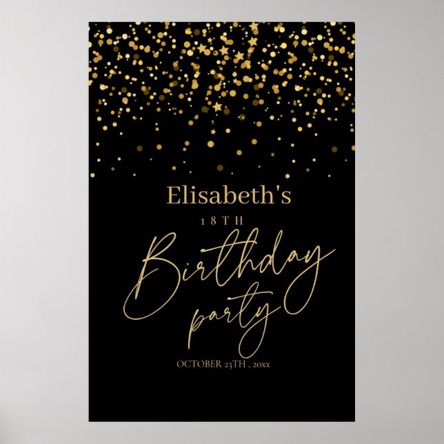 Gold & Black Modern Birthday Party  Poster (Front)