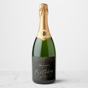 Gold & Black Modern Birthday Party Sparkling Wine Label