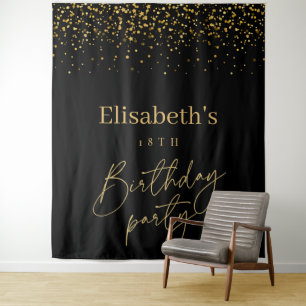 Gold & Black Modern Birthday Party Tapestry