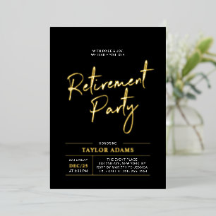 Gold & Black Modern Brush Script Retirement Party
