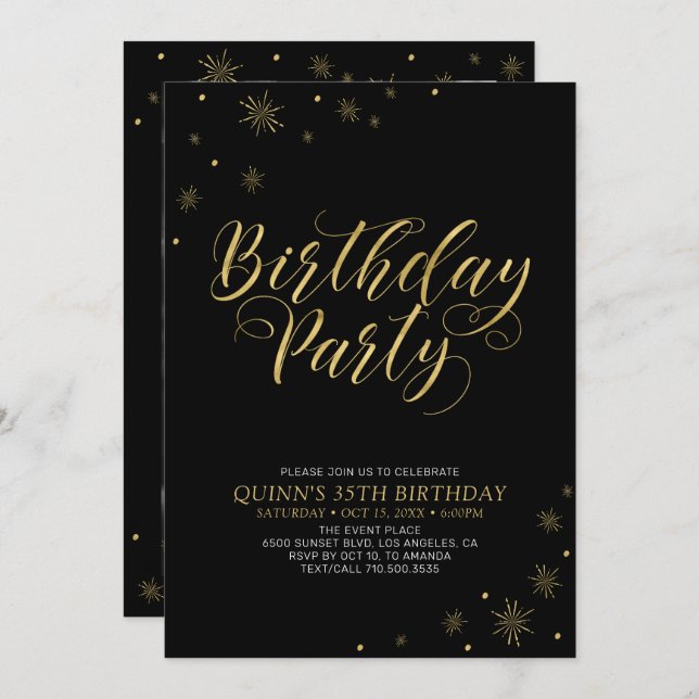 Gold & Black | Modern Chic 35th Birthday Party Invitation (Front/Back)