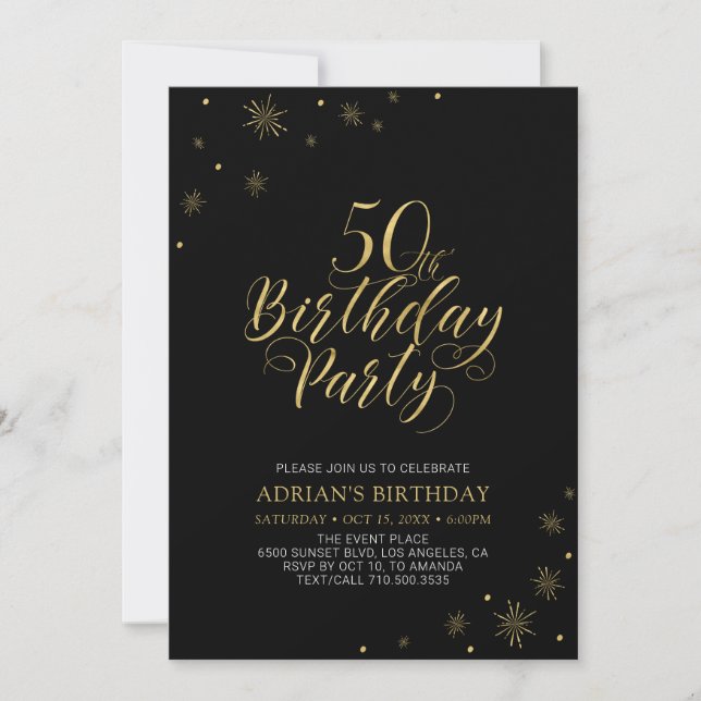 Gold & Black | Modern Chic 50th Birthday Party Invitation (Front)