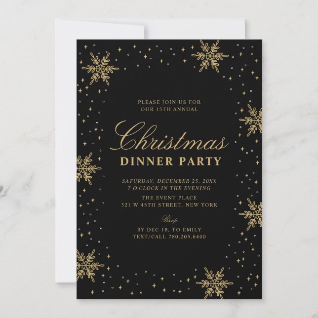Gold & Black | Modern Chic Christmas Dinner Party Invitation (Front)