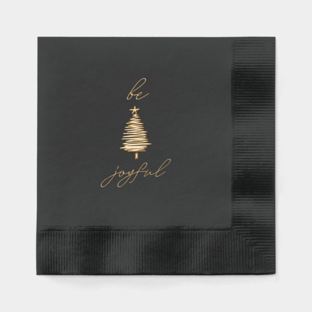 Gold & Black Modern Christmas Foil Stamped Napkins (Front)