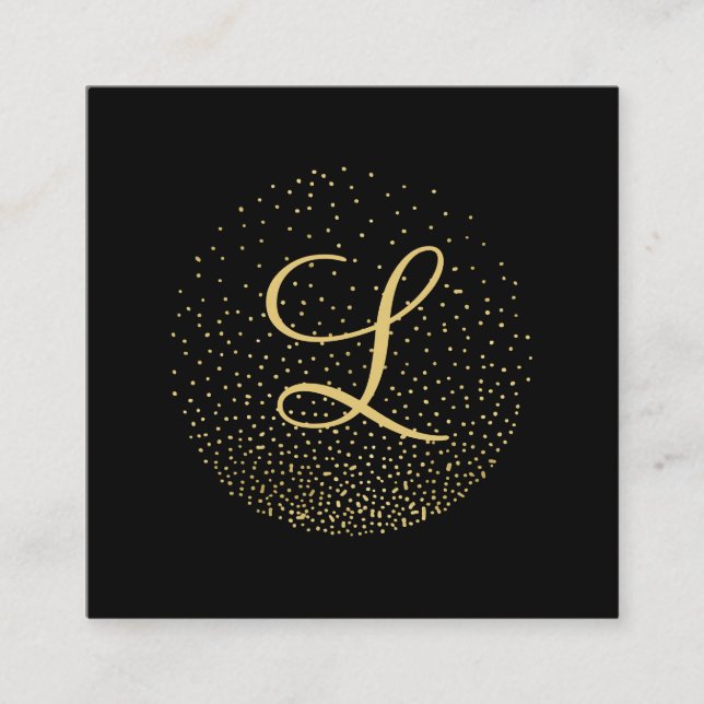 Gold & Black | Modern Circle Monogram Professional Square Business Card (Front)