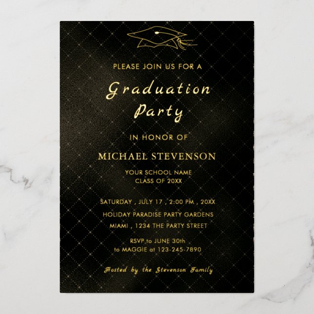 Gold Black Modern Design Grad Party Invitation (Front)