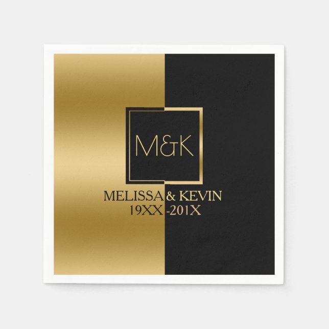 Gold & Black Modern Geometric Design Napkin (Front)