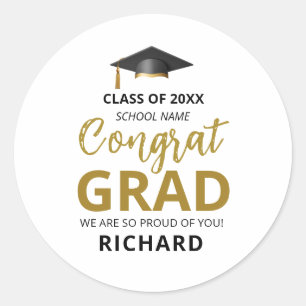 Gold & Black Modern Graduation Custom Gift Classic Round Sticker