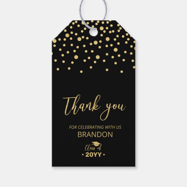 Gold & Black Modern Graduation Party Favour Tag (Front)